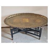 Vintage Brass Etched Platter Accent Table