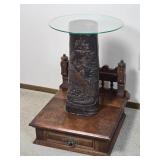 Antique Japanese Meiji Era Carved Wood Vessel Accent Table