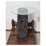 Antique Japanese Meiji Era Carved Wood Vessel Accent Table