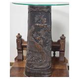 Antique Japanese Meiji Era Carved Wood Vessel Accent Table