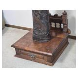 Antique Japanese Meiji Era Carved Wood Vessel Accent Table
