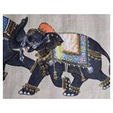 Stunning Vintage Handpainted Indian Silk - Elephant Parade