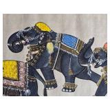 Stunning Vintage Handpainted Indian Silk - Elephant Parade