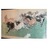 Stunning Antique Chinese Ink Wash Painting - Wild Horses