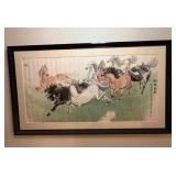 Stunning Antique Chinese Ink Wash Painting - Wild Horses