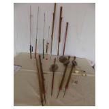 Vintage Ice Fishing Items 7 -Stick Poles 4-Jig Poles Hooks, Ice Scoop