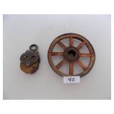 Vintage Items: Louden 14" Pulley And 8 1/4" Round Wheel