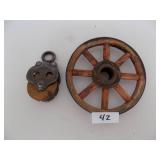Vintage Items: Louden 14" Pulley And 8 1/4" Round Wheel