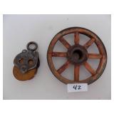 Vintage Items: Louden 14" Pulley And 8 1/4" Round Wheel