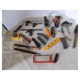 Lot Of Miscellaneous Hand Tools Planers, Tape, File, Level, Hacksaw, Box Cutter, Square, Wire Brush, Screwdriver Set (In Garage)