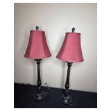 Pair of Elegant Table Lamps with Red Shades