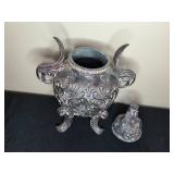 Vintage Ornate Metal Incense Burner with Lid