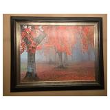 Large Framed Landscape Artwork Depicting Autumn Scene