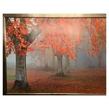 Large Framed Landscape Artwork Depicting Autumn Scene