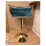 Modern Velvet Bar Stool with Brass Tone Finish