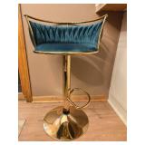 Modern Velvet Bar Stool with Brass Tone Finish