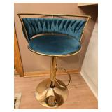 Modern Velvet Bar Stool with Brass Tone Finish