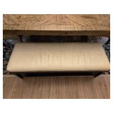 Wooden Dining Table with Woven Chairs and Padded Bench