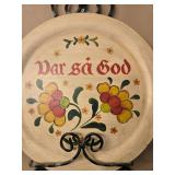 Vintage Swedish Folk Art Decorative Plate with Stand