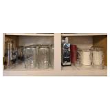 Collection of Empty Glass Jars and Assorted Drinkware