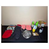 Kitchen Essentials Collection: Oven Mitts, Cooking Spray, and Strainer