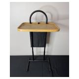 Bamboo Snack Table with Metal Stand and Magazine Holder