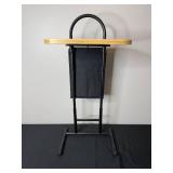 Bamboo Snack Table with Metal Stand and Magazine Holder