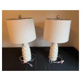 Pair of Ceramic Table Lamps with Textured Base and Light Beige Shade