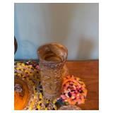 Vintage Orange Ceramic Vase with Dried Floral Arrangement and Candle Holder