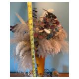 Vintage Orange Ceramic Vase with Dried Floral Arrangement and Candle Holder