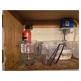 Collection of Kitchenware with Pyrex Measuring Cups and Vintage Casserole Dishes