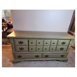 Antique Green Wooden Dresser with Nine Drawers