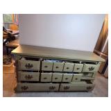 Antique Green Wooden Dresser with Nine Drawers