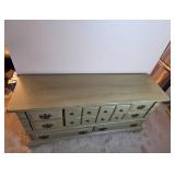 Antique Green Wooden Dresser with Nine Drawers