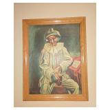 Vintage Framed Clown Portrait Painting by Artist Ruzicka