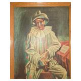 Vintage Framed Clown Portrait Painting by Artist Ruzicka