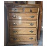 Oak Tallboy Dresser with Brass Tone Handles