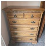 Oak Tallboy Dresser with Brass Tone Handles