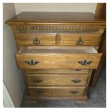 Oak Tallboy Dresser with Brass Tone Handles