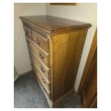 Oak Tallboy Dresser with Brass Tone Handles