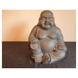 Pair of Buddha Statues: Large Bronze-Colored and Small Red Resin Design