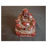 Pair of Buddha Statues: Large Bronze-Colored and Small Red Resin Design
