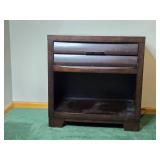 Dark Wood Nightstand with Drawer and Shelf