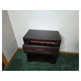 Dark Wood Nightstand with Drawer and Shelf