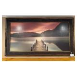 Large Framed Artwork of Scenic Lake and Dock