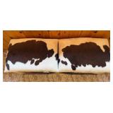 Western Style Wooden Storage Bench with Cowhide Upholstery