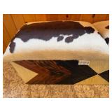 Western Style Wooden Storage Bench with Cowhide Upholstery