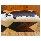 Western Style Wooden Storage Bench with Cowhide Upholstery