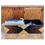 Western Style Wooden Storage Bench with Cowhide Upholstery