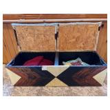 Western Style Wooden Storage Bench with Cowhide Upholstery